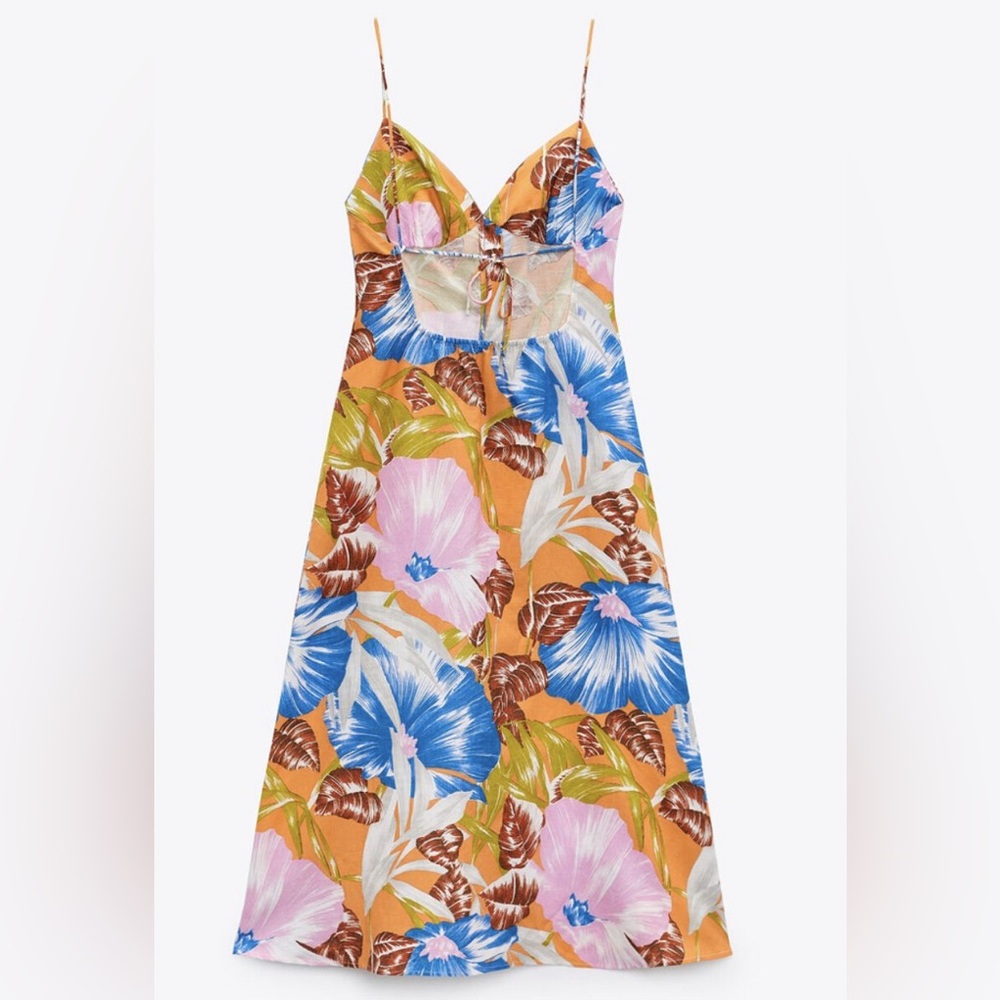 ZARA TROPICAL PRINT MIDI DRESS